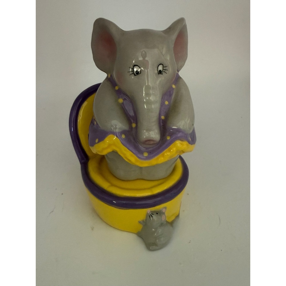 Vintage Clay Art Elephant on‎ Toilet Salt & Pepper Shakers Set Mouse Kitschy